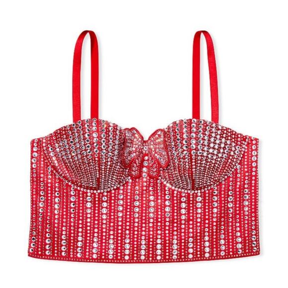 NWT VS Dream Angels Lightly Lined Crystals Embellished Bow Bustier M - Picture 1 of 6